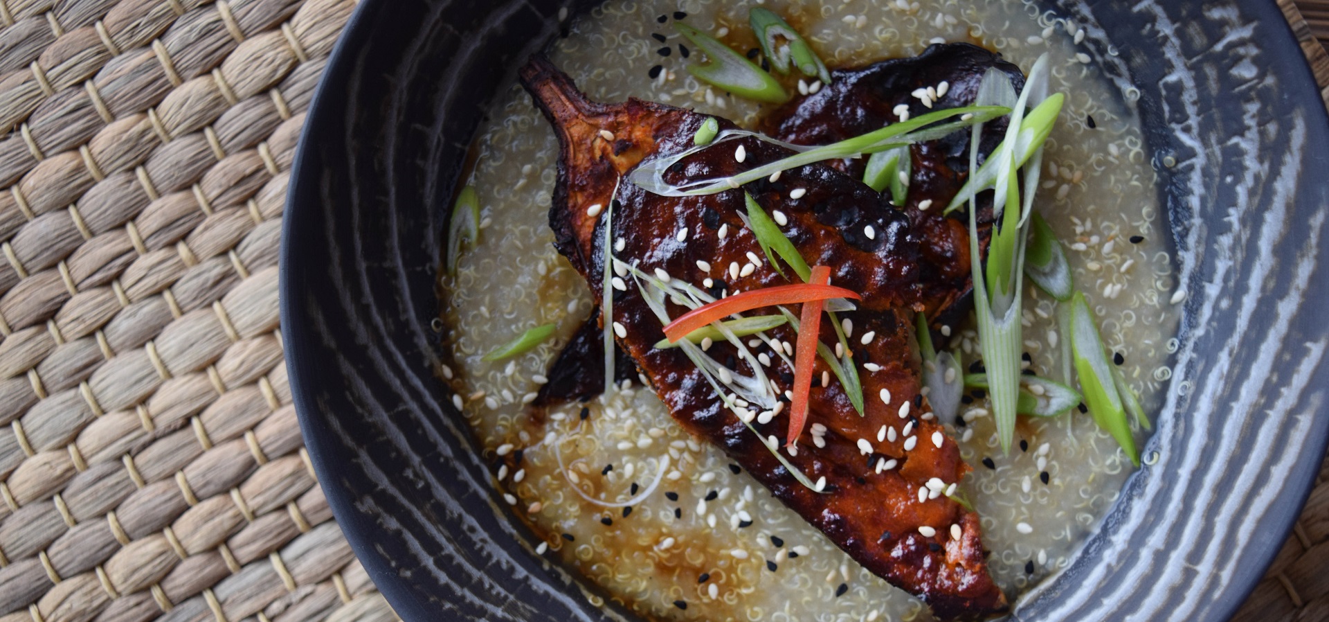 Miso Roasted Aubergine & Quinoa Congee