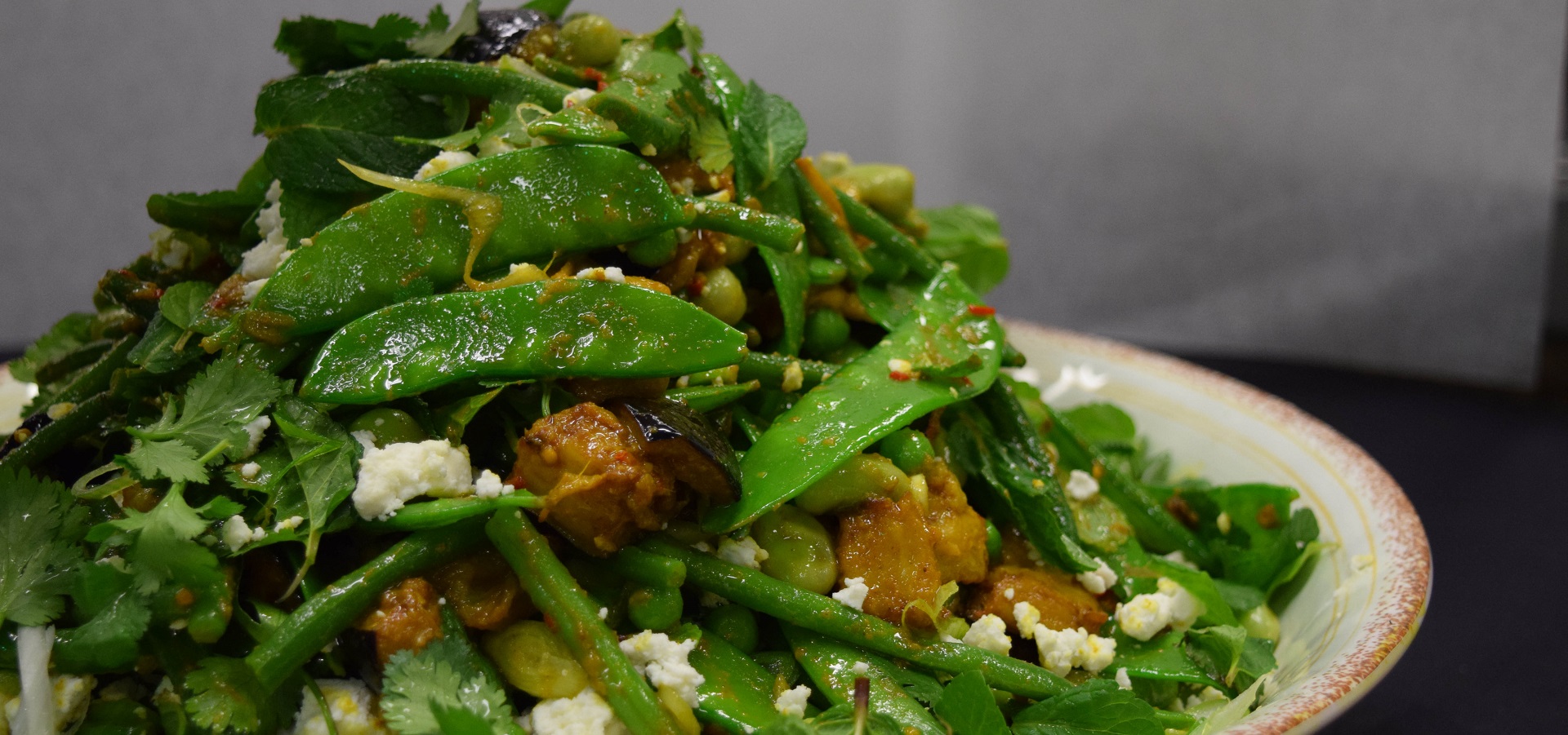 Beans, Aubergine Pickle & Feta Salad